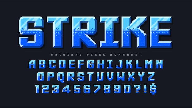 Pixel vector alphabet design stylized like in 8bit games