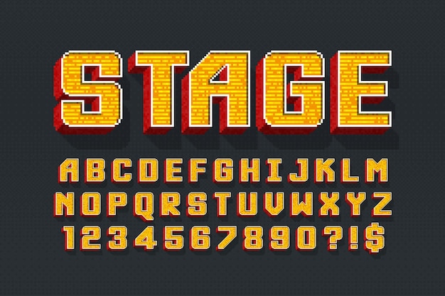 Pixel vector alphabet design stylized like in 8bit games