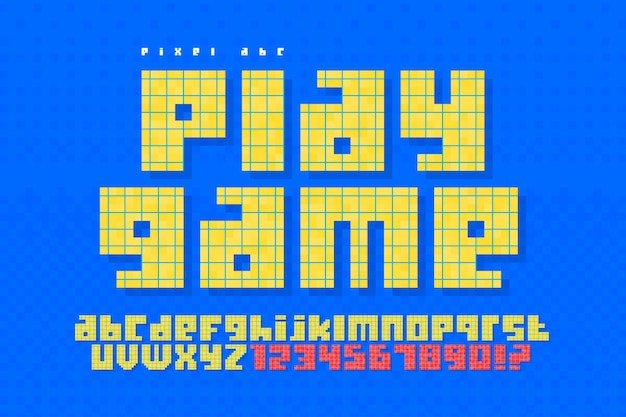 Pixel vector alphabet design stylized like in 8bit games