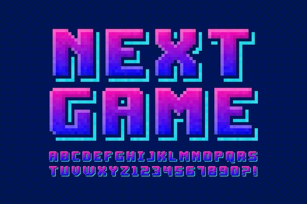 Pixel vector alphabet design stylized like in 8bit games