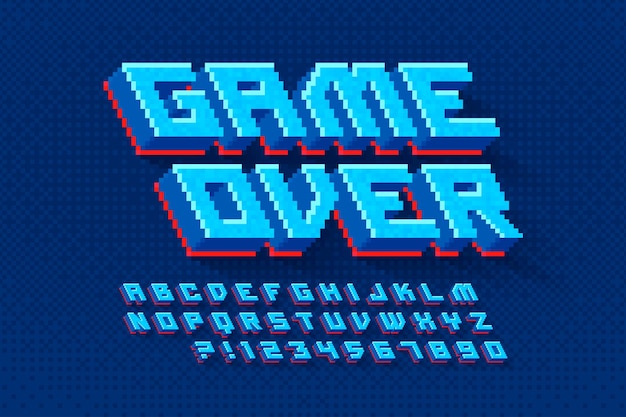 Pixel vector alphabet design stylized like in 8bit games