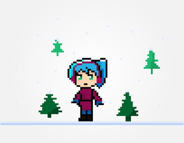 Pixel winter character nature outdoor