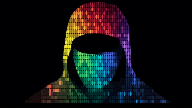 Vector pixelated bright halftone masked thief icon