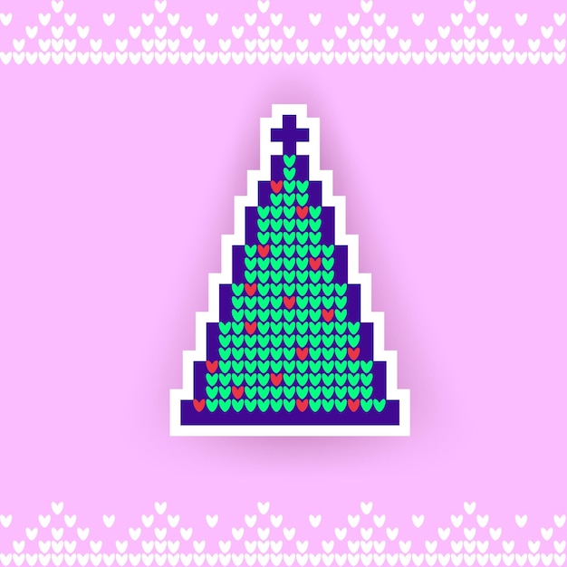 Pixelated Christmas poster with the inscription I want to celebrate. Sweater texture. UFO. Flying sa