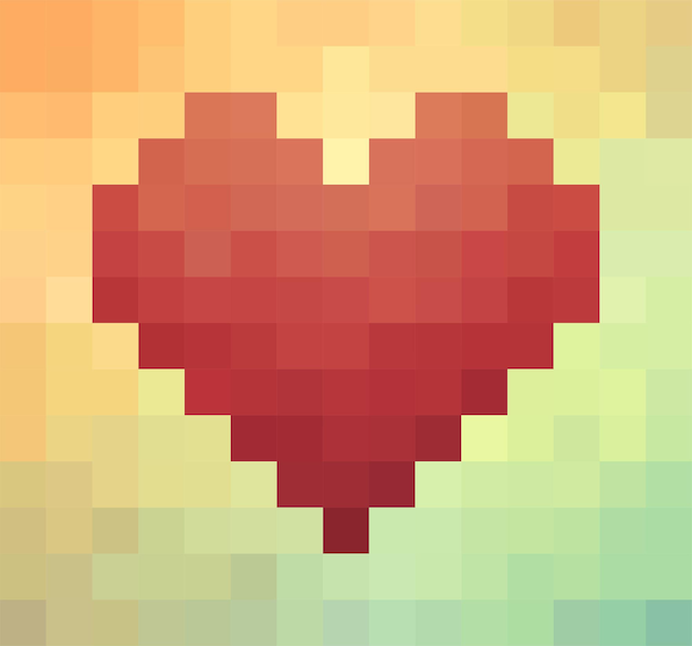 Pixelated heart on gradient colorful tile background