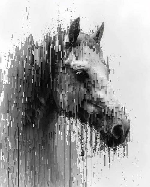 Vector a pixelated noriker horse large black and white pixels