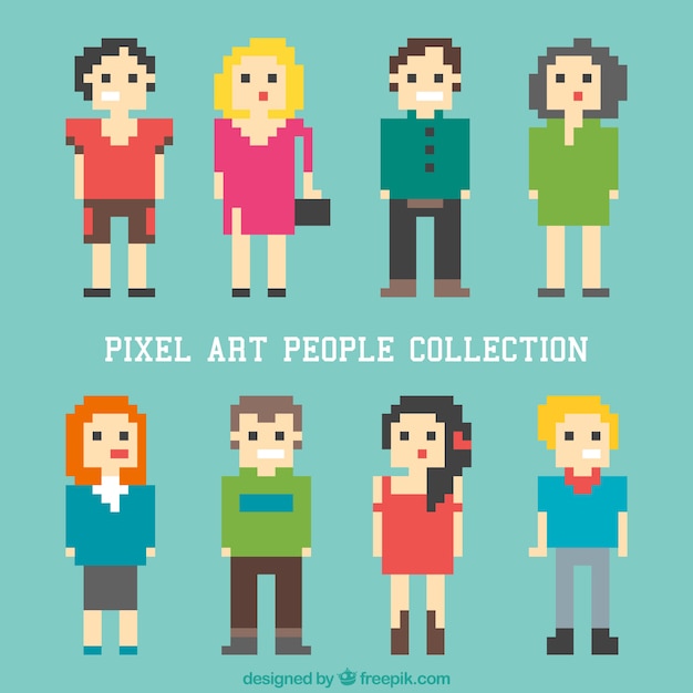 Vector pixelated women and men set 