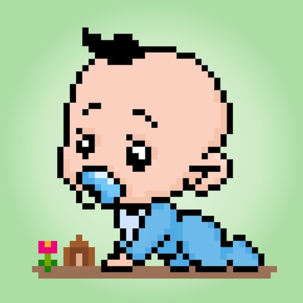 Pixels baby boy is playingVector Illustration of Cute Baby is crawling