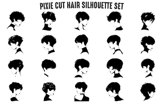 Vector pixie cut hair silhouettes vector set girl's hairstyles silhouettes women's hair silhouette