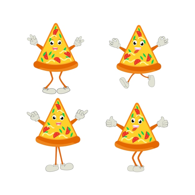 Pizza Cartoon Character modern vector template set of mascot illustrations Food Object Icon