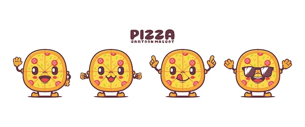 Pizza cartoon mascot with different expressions