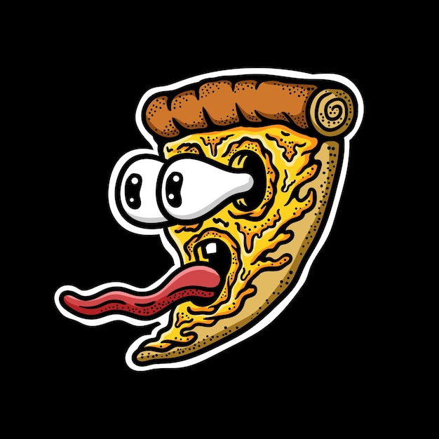 Pizza character illustration with glaring expression and sticking out tongue