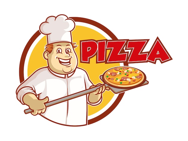 Pizza Chef Cartoon Mascot Logo