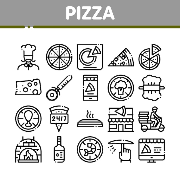 Pizza Delicious Food Collection Icons Set