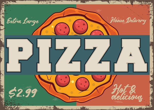 Pizza Fast food advertisement promo retro poster vector template