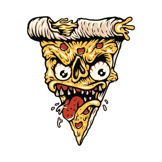 Pizza Food Monster Illustration T-shirt 