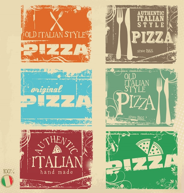 Pizza grunge retro banners collection