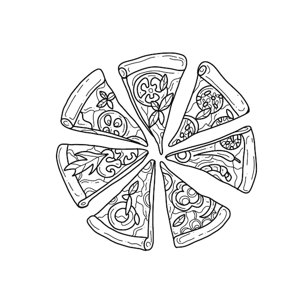 pizza handrawn doodle illustrations vector