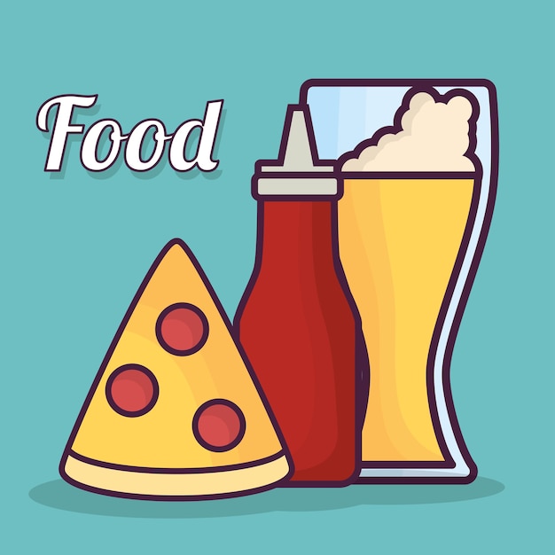 pizza ketchup bottle and beer icon