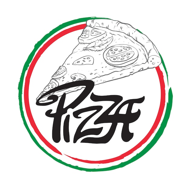 Pizza logo pizza slice in a circle stylish signboard for pizzeria