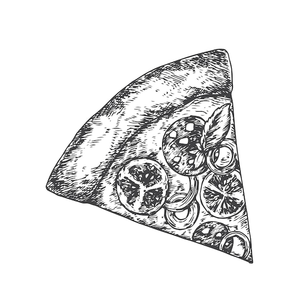 Pizza Piece Hand Drawn Sketch Pepperoni Salami Food Vector Illustration Italian Cuisine Doodle