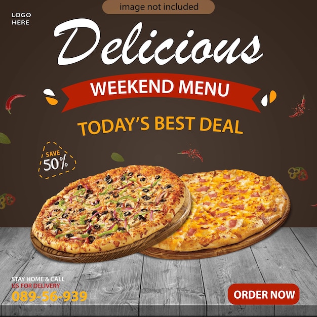 pizza poster food social media banner post template