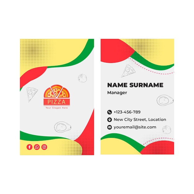 Pizza restaurant vertical business card template