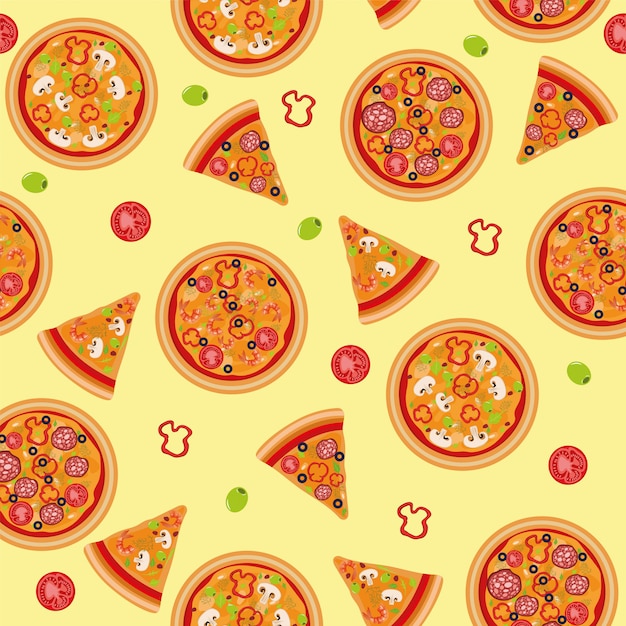 Pizza Seamless Pattern with Ingredients