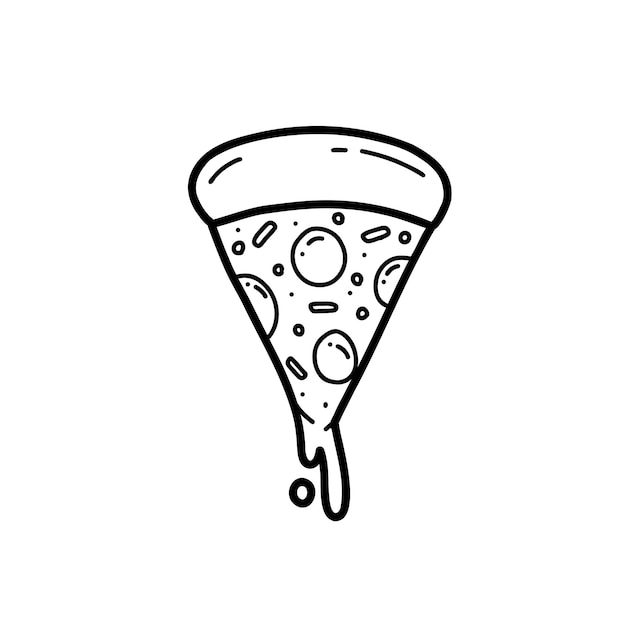 Pizza slice with melted cheese outline doodle hand drawn illustration