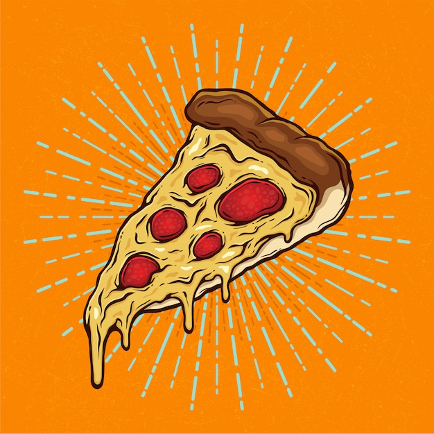 Pizza Slice with Melted Cheese and Pepperoni Hand Drawn   Illustration