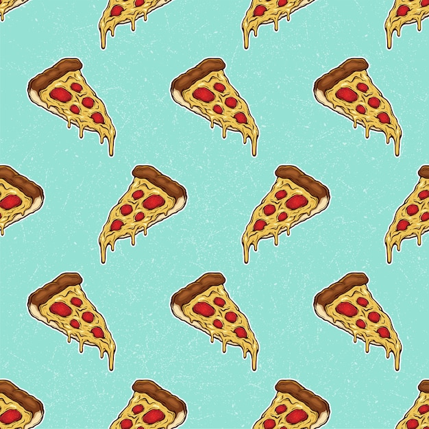 Pizza Slice with Melted Cheese and Pepperoni Pattern Hand Drawn  Illustration