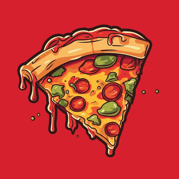 Pizza slice with tomato sauce Vector illustration of fast food