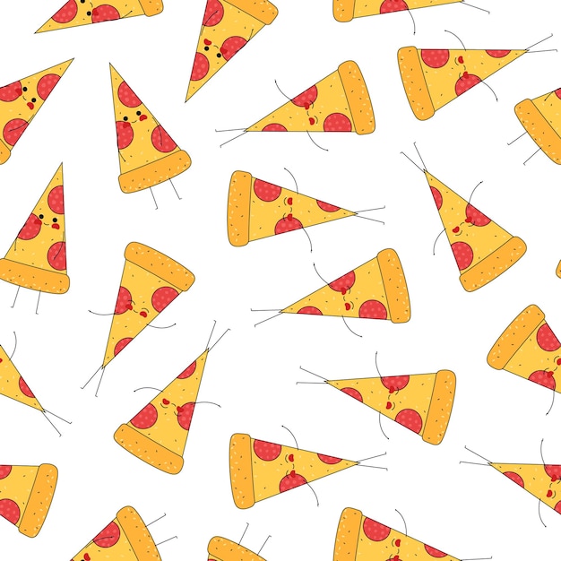 Pizza slices pattern with faces in hand drawn style