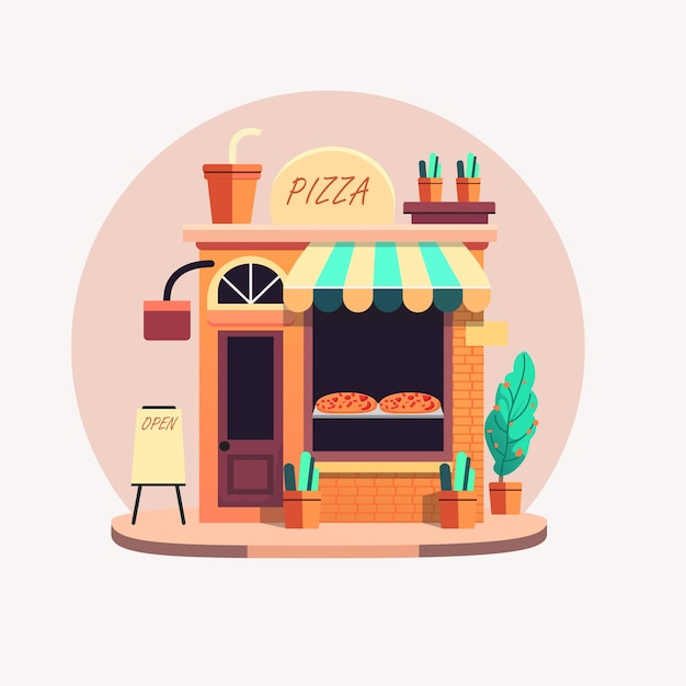 pizza store shop design restaurants vector flat illustration