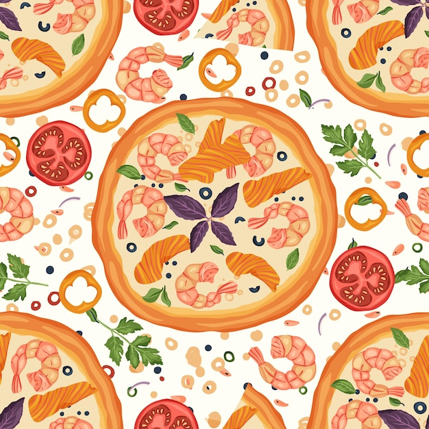 Pizza vector seamless pattern