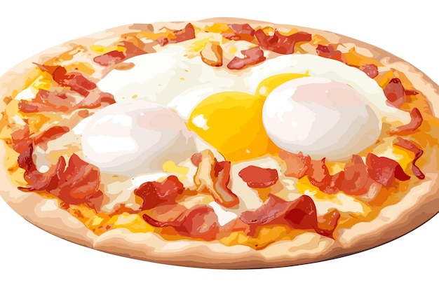 Pizza with egg yolk on white background