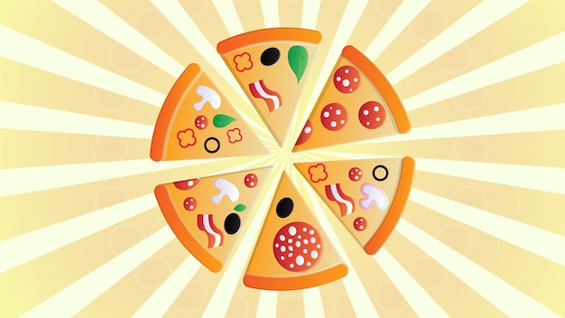 Pizza with filling on a whiteorange retro background vector illustration a lot of pizza slice