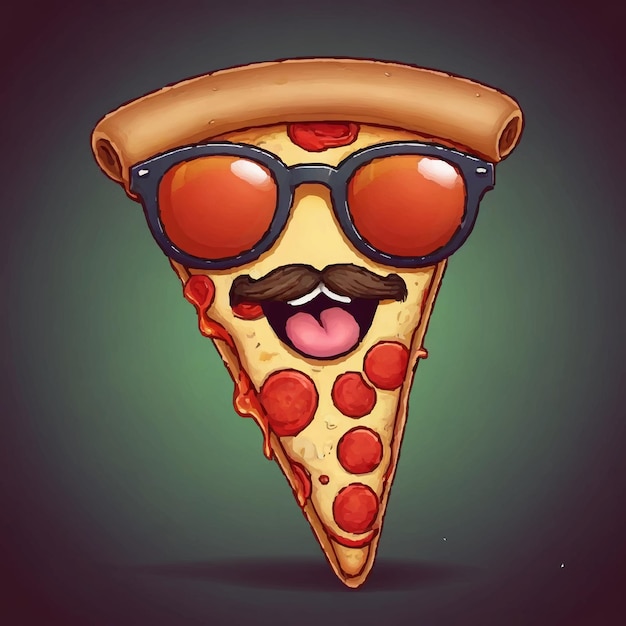 Vector pizza with a mustache and sunglasses on it and a mustache