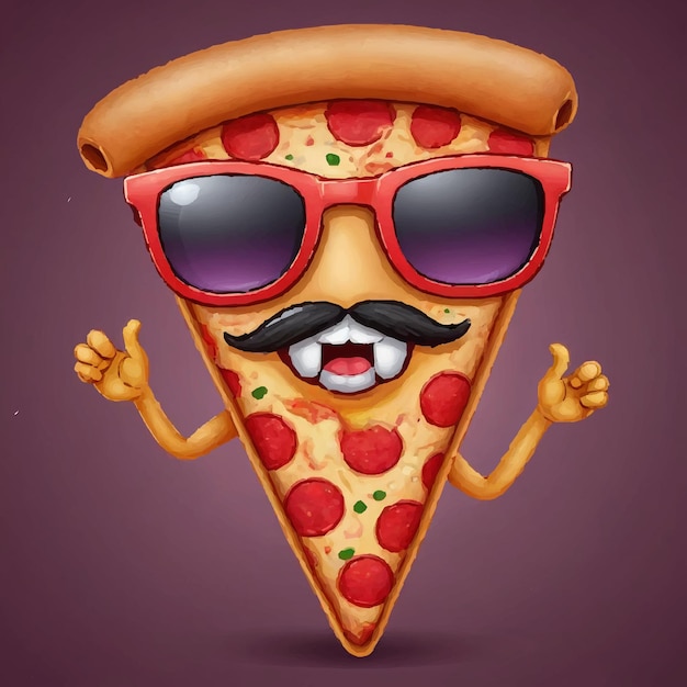 Pizza with a mustache and sunglasses on it and a mustache