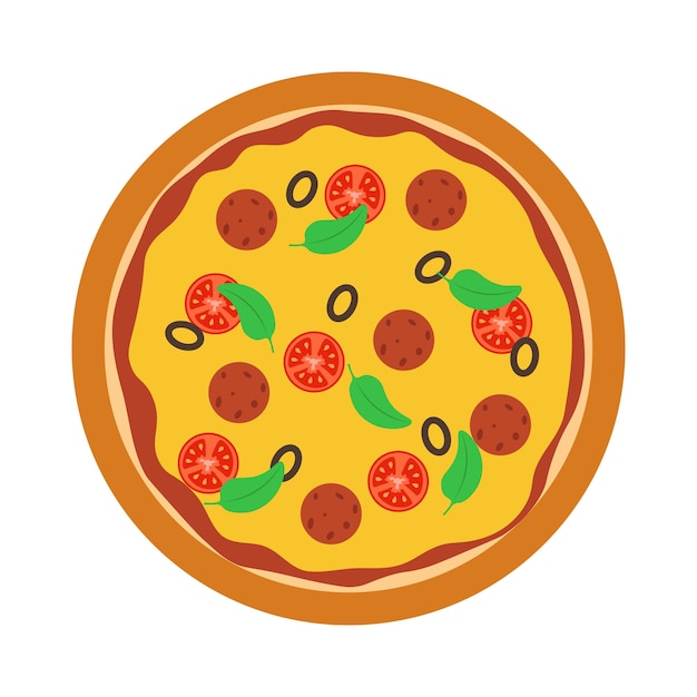 Pizza with sausage cheese olives and herbs Vector illustration