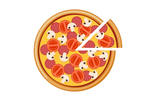 Pizza with tomato mushroom salami and cheese slices italian fast food meal isolated vector eps