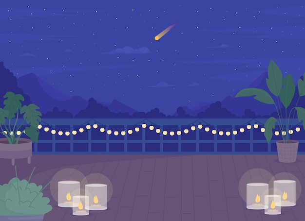 Place for romantic date on rooftop flat color vector illustration