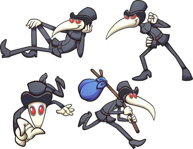 Plague doctor character in different poses