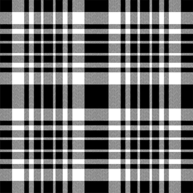 Plaid seamless pattern in black white Check fabric texture Vector textile print