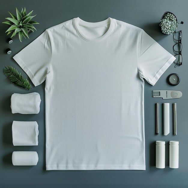 Vector plain white mens tshirt set as a flatlay