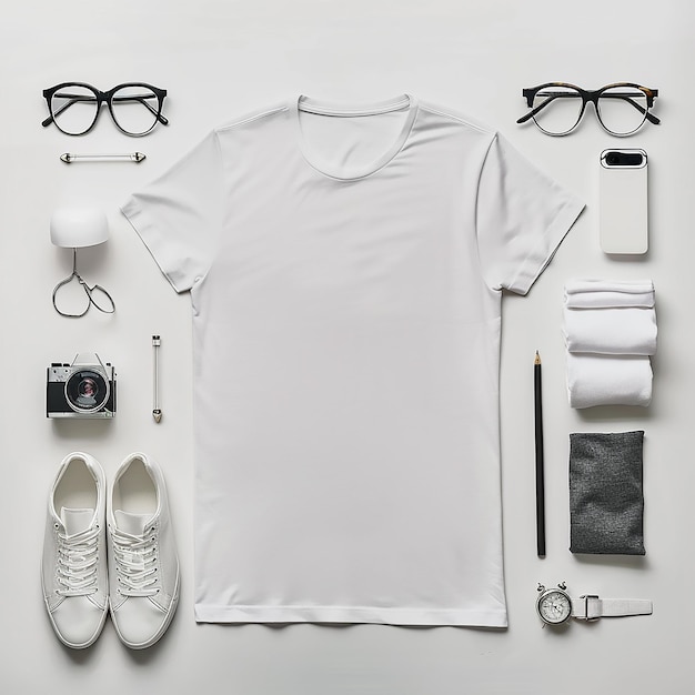 Vector plain white mens tshirt set as a flatlay