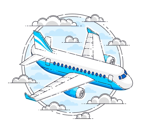 Vector plane airliner with round shape, airlines air travel emblem or illustration. beautiful thin line vector isolated over white background.