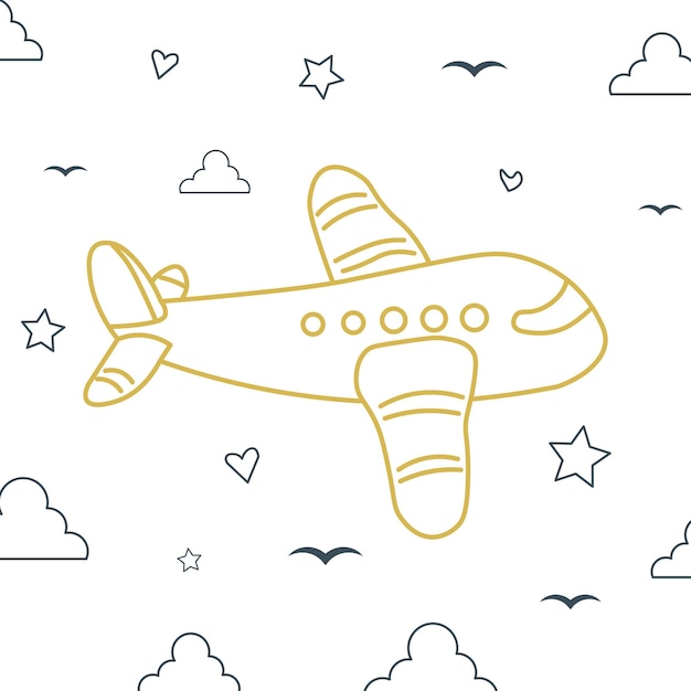 Plane flying travel doodle icon background