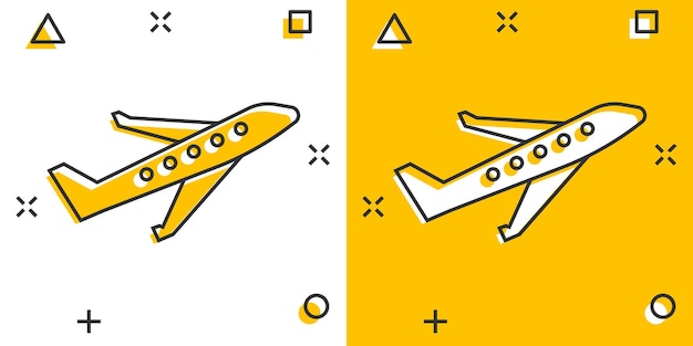 Vector plane icon in comic style airplane cartoon vector illustration on white isolated background flight airliner splash effect business concept