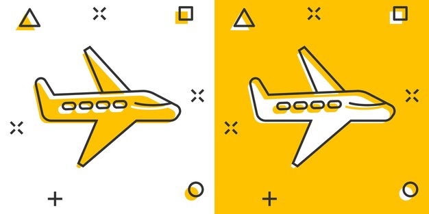 Vector plane icon in comic style airplane cartoon vector illustration on white isolated background flight airliner splash effect business concept